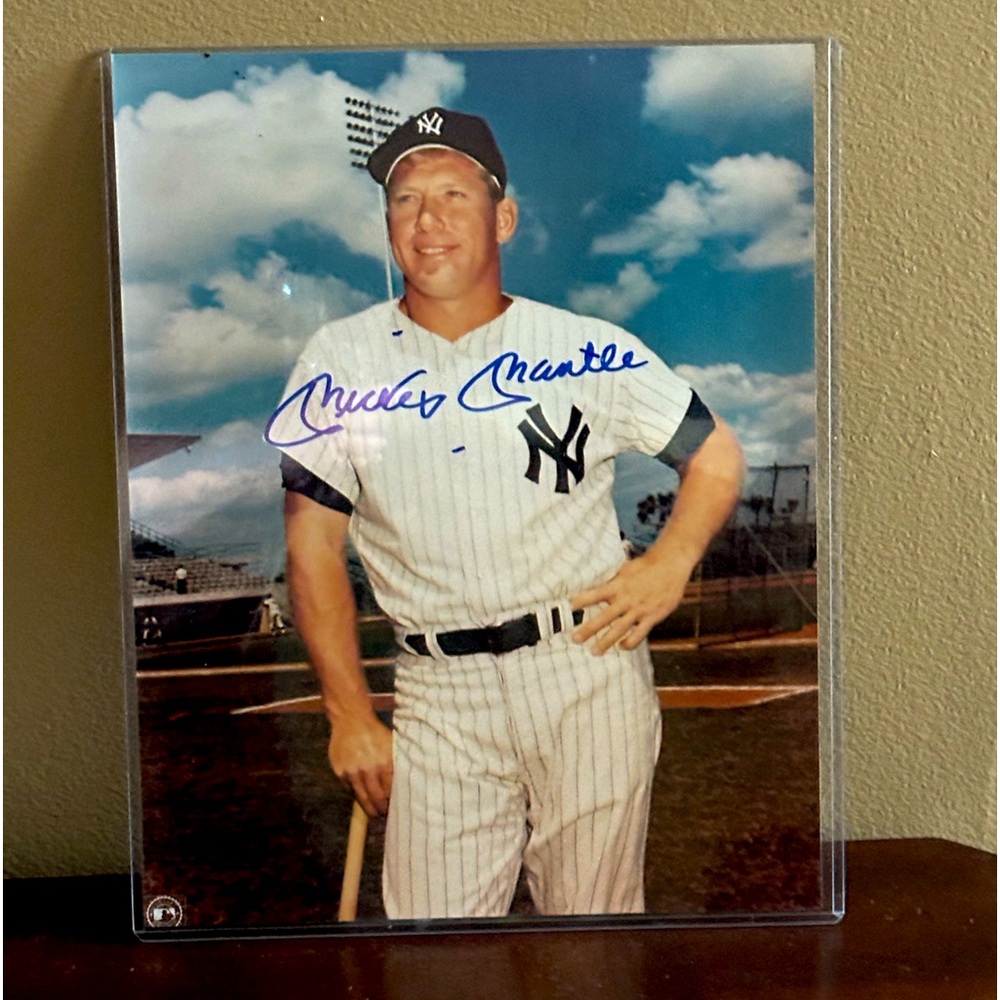 Authenticated Mickey Mantel autographed large photo 8X10 photo